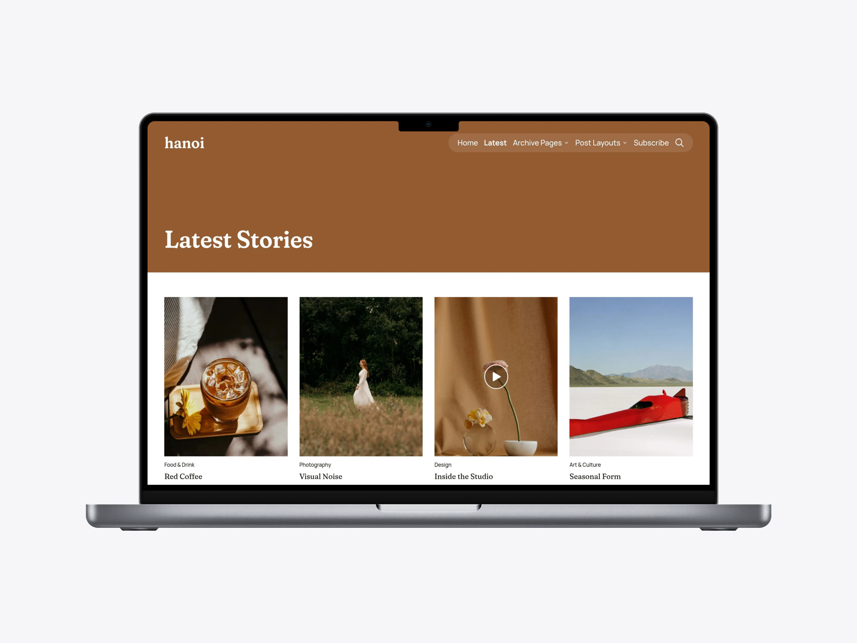 Hanoi Ghost Theme Latest page with a visual hero and post grid