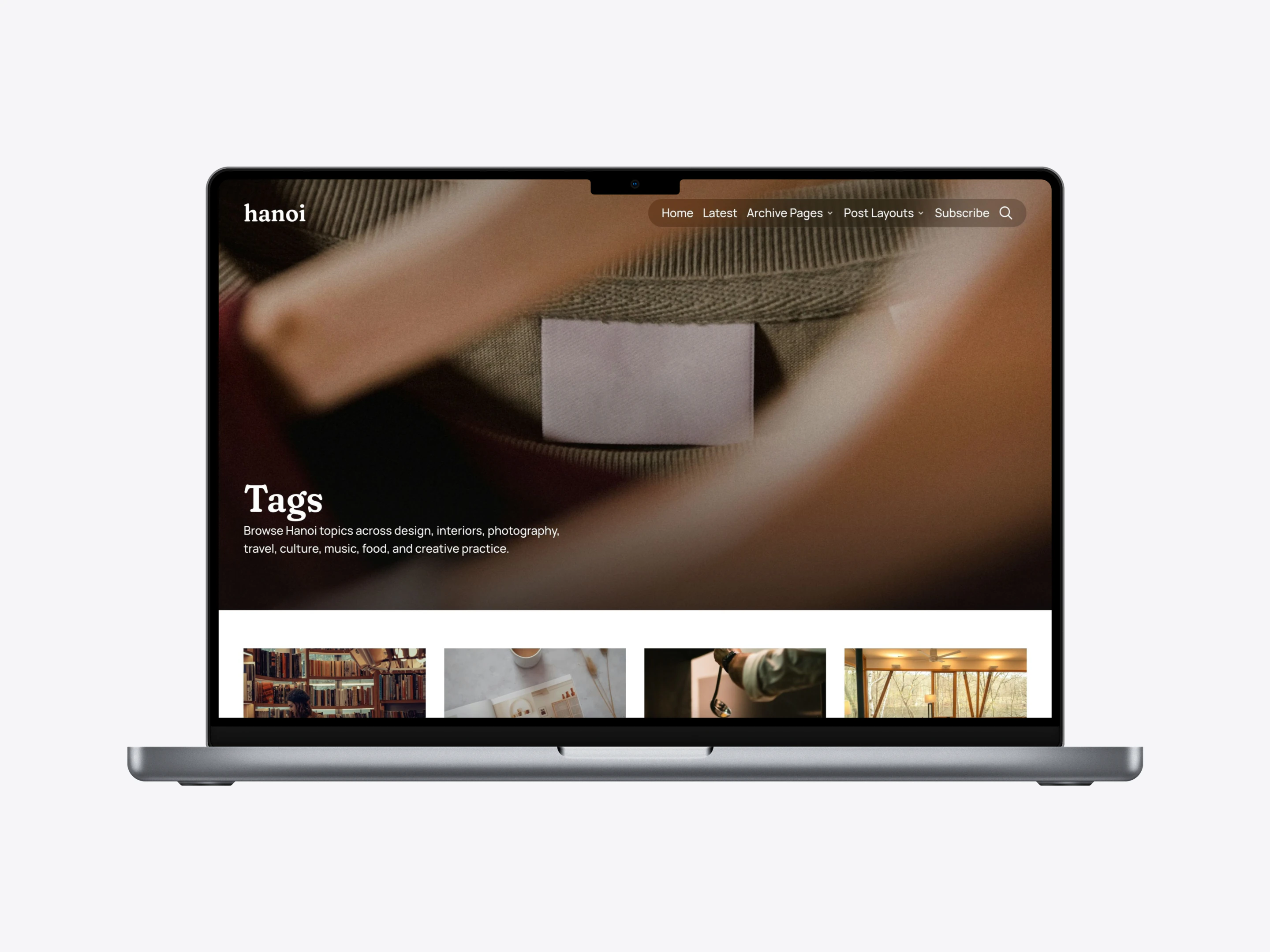 Hanoi Ghost Theme tags directory with visual topic cards