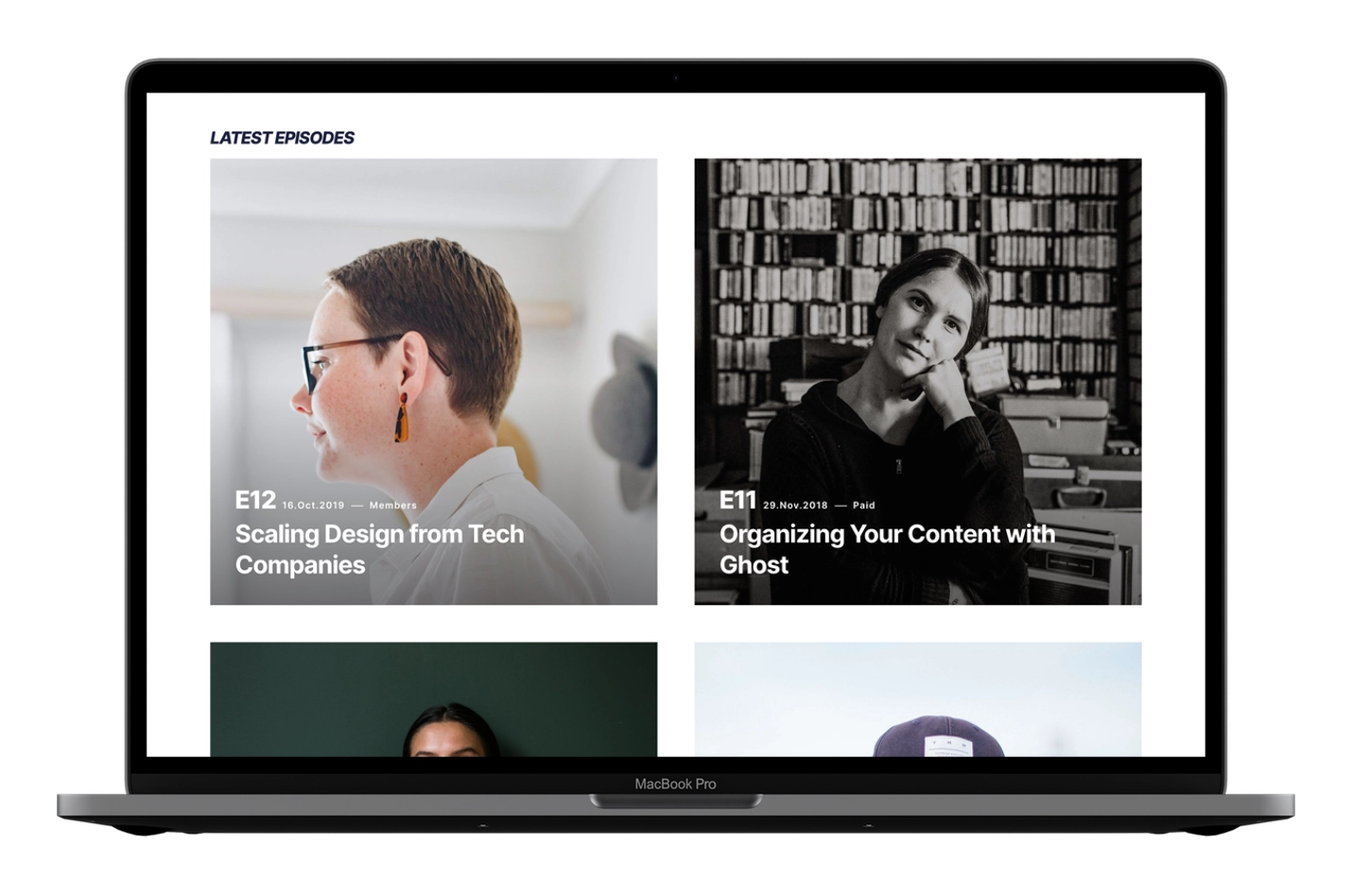 Numbered podcast episodes on the Hue Ghost theme homepage