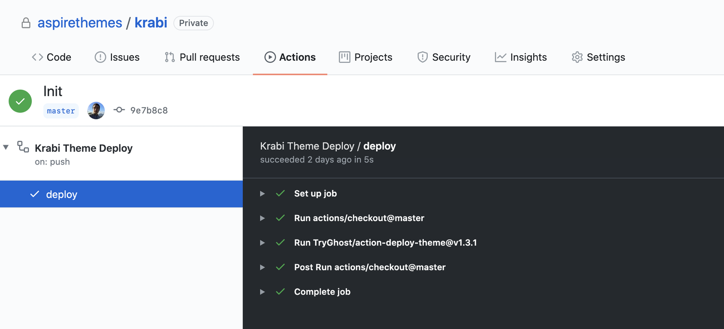 Krabi ghost theme — documentation Ghost CMS Theme GitHub Actions