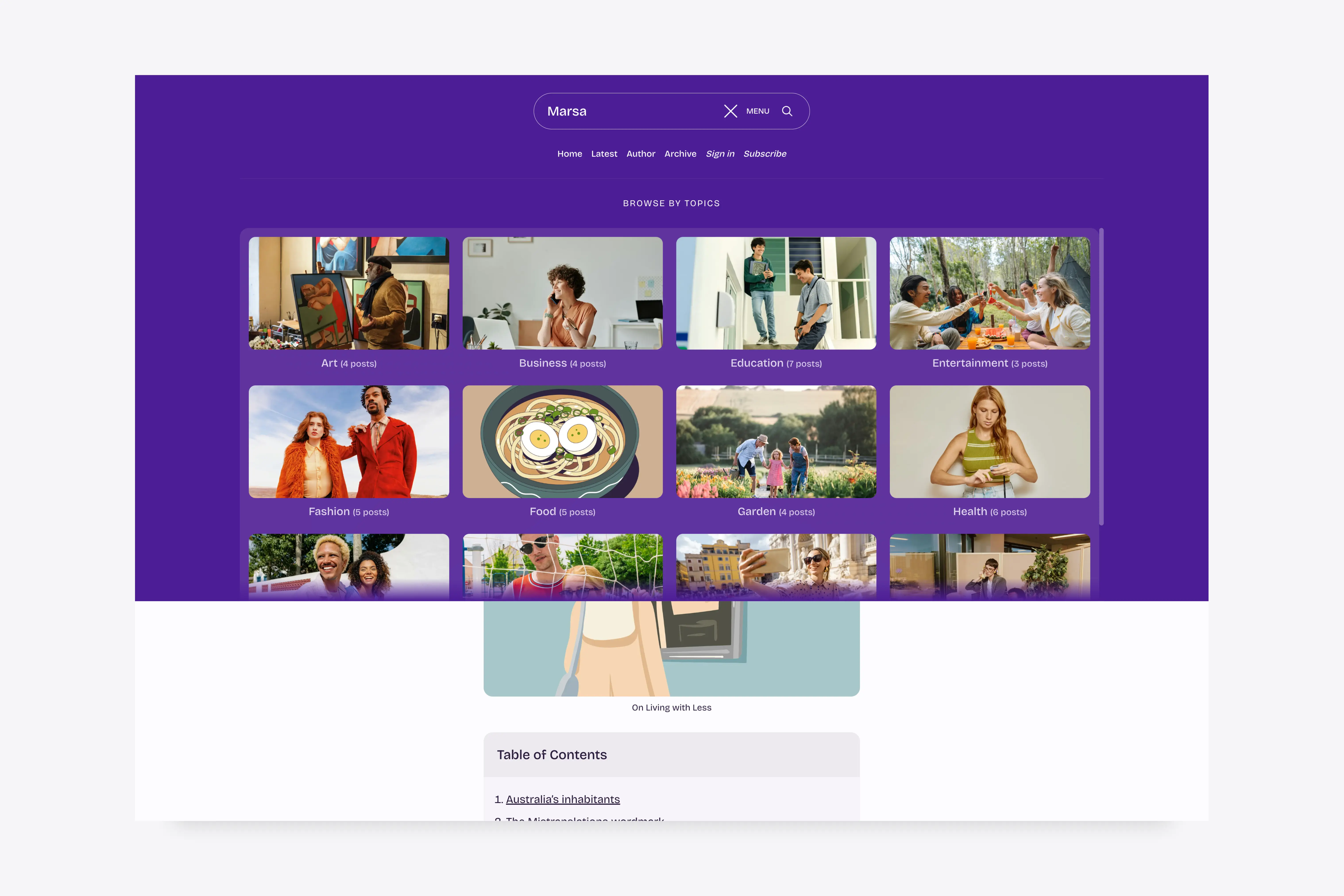 Selected topics in the Marsa Ghost theme header