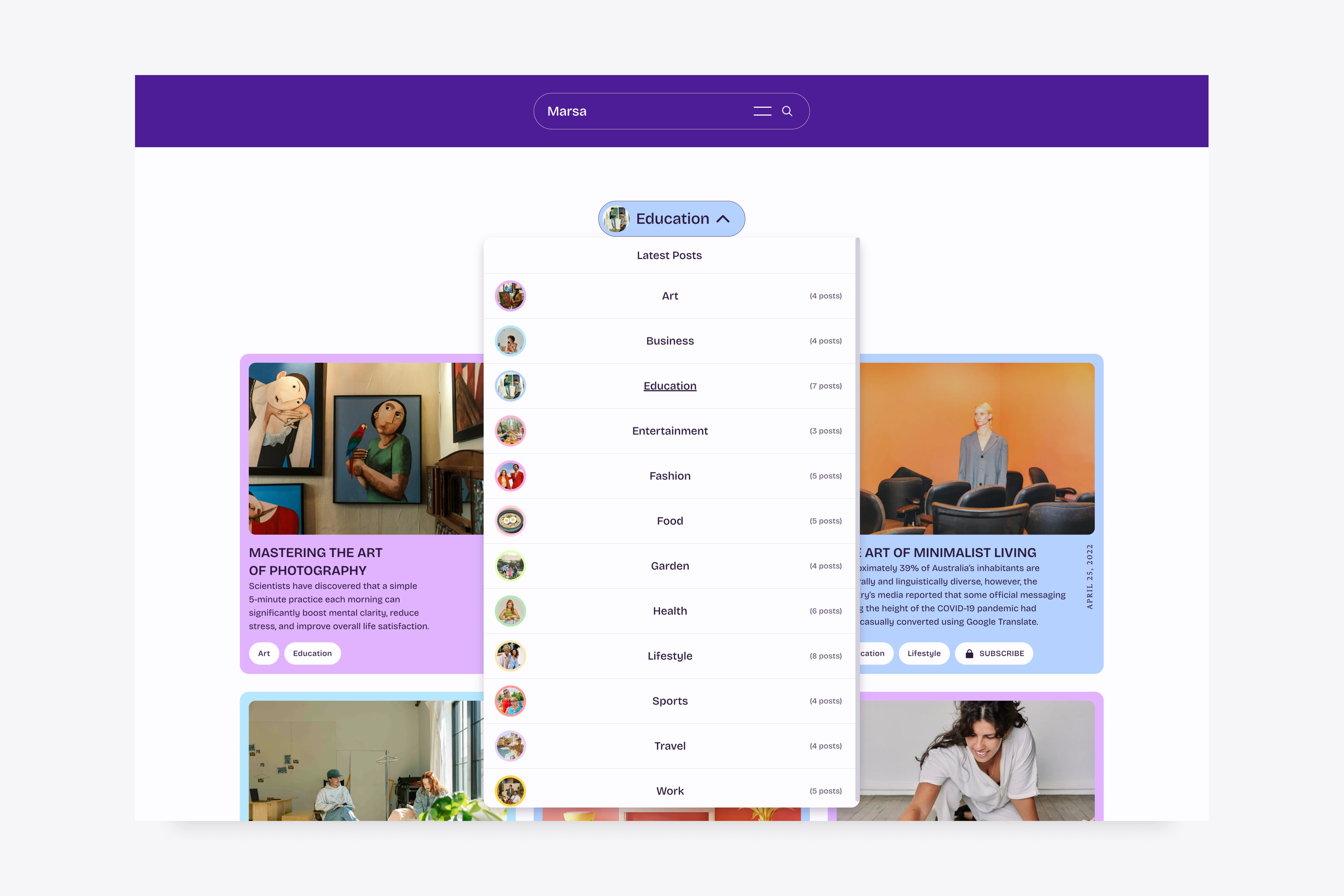 Browse by Topics panel in the Marsa Ghost theme