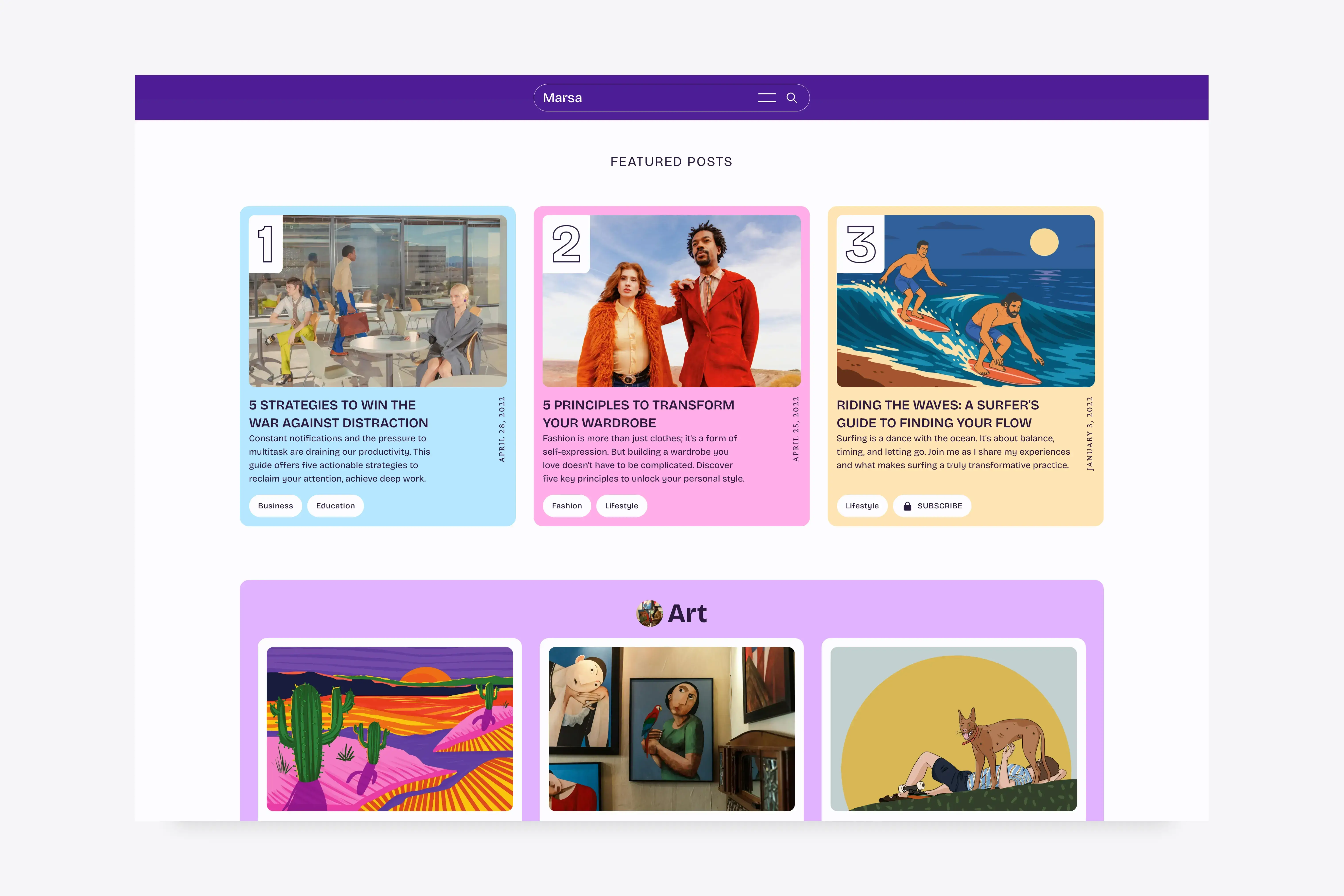 Featured story section on the Marsa Ghost theme homepage