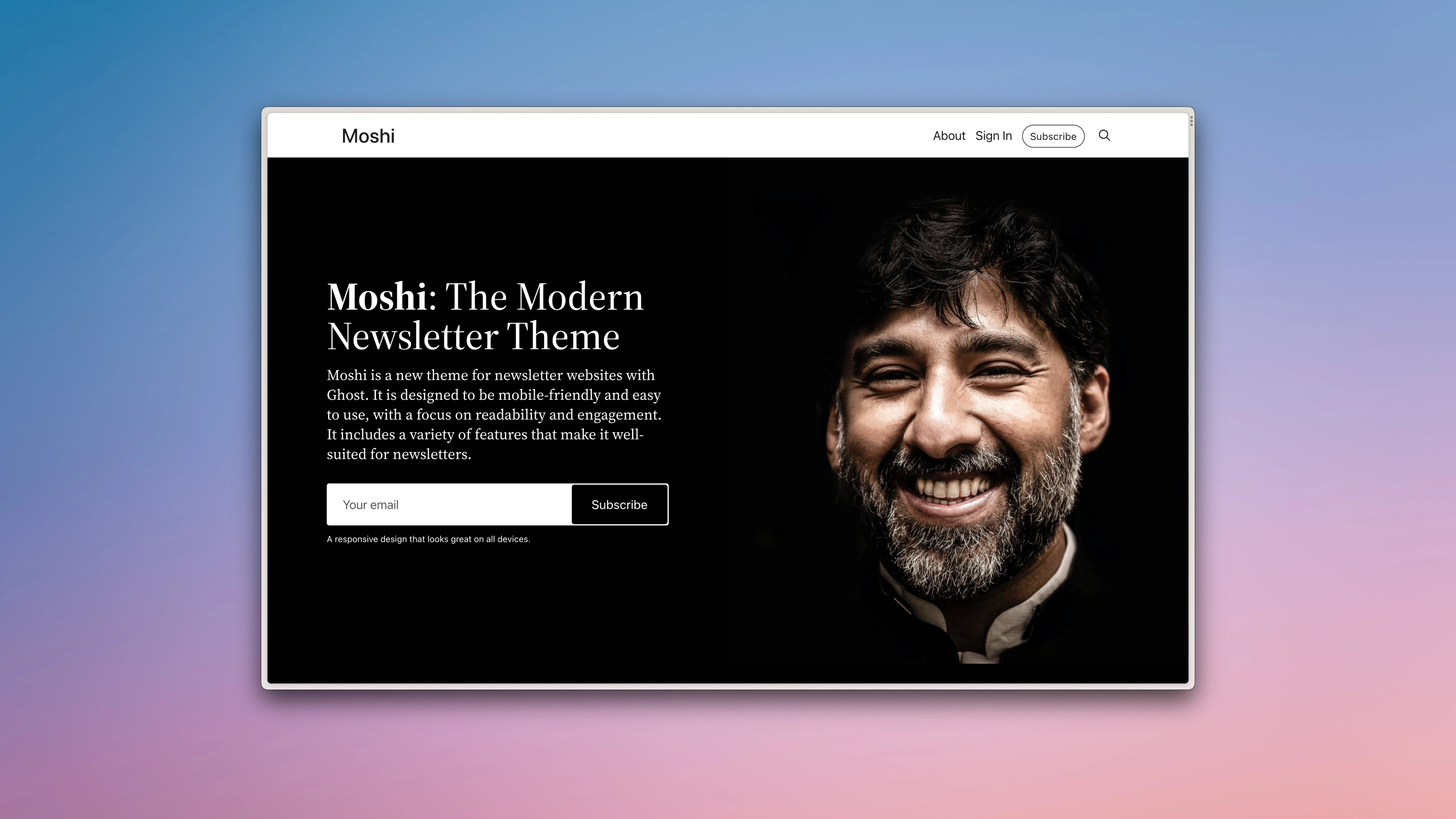 Moshi Ghost Theme signup section