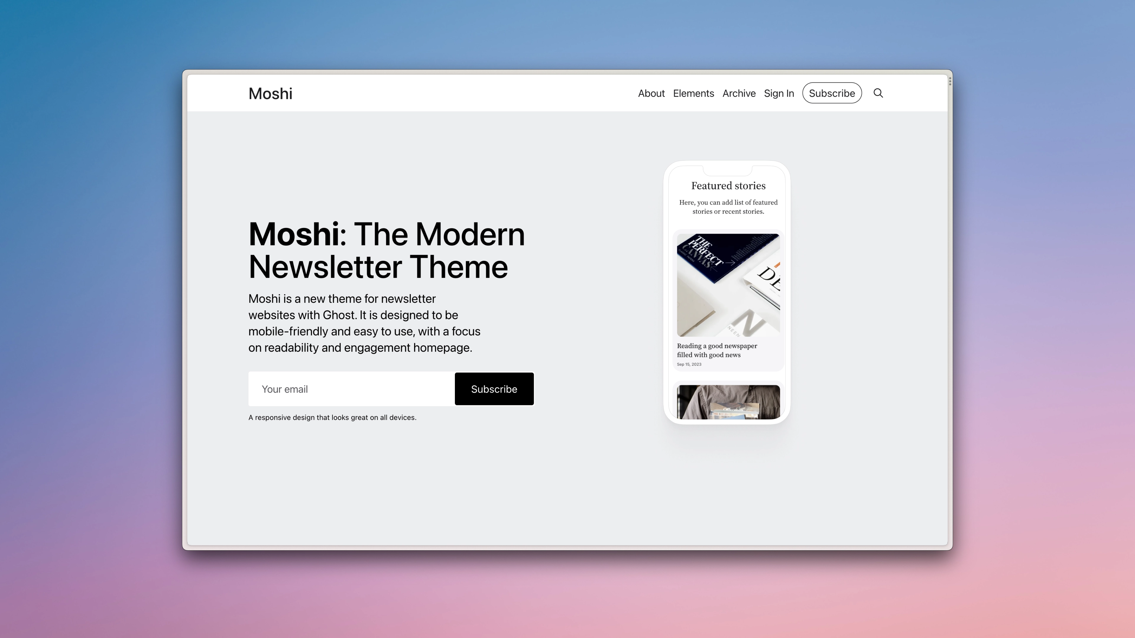 Moshi Ghost Theme signup section