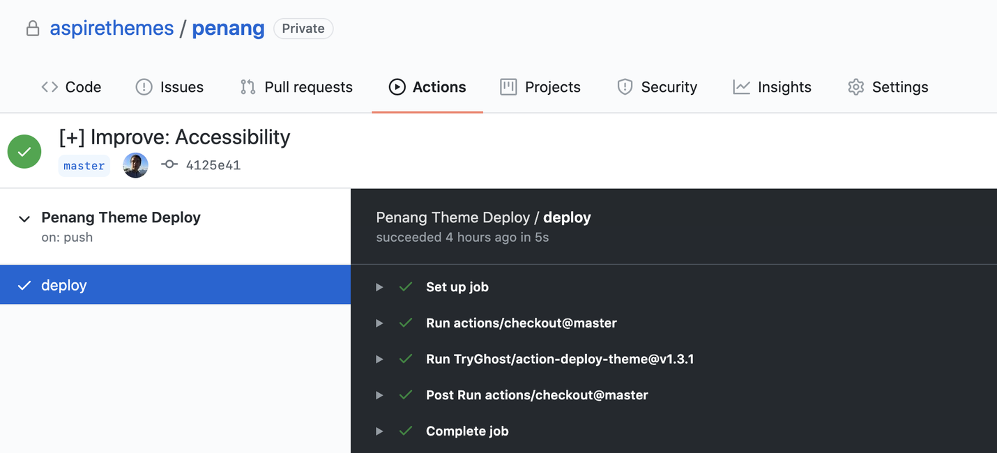 Penang ghost theme — documentation Ghost CMS Theme GitHub Actions