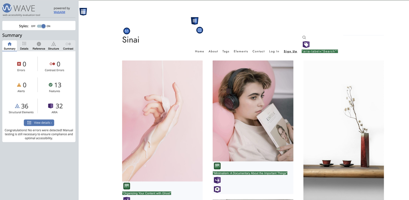 Sinai Ghost theme accessibility check