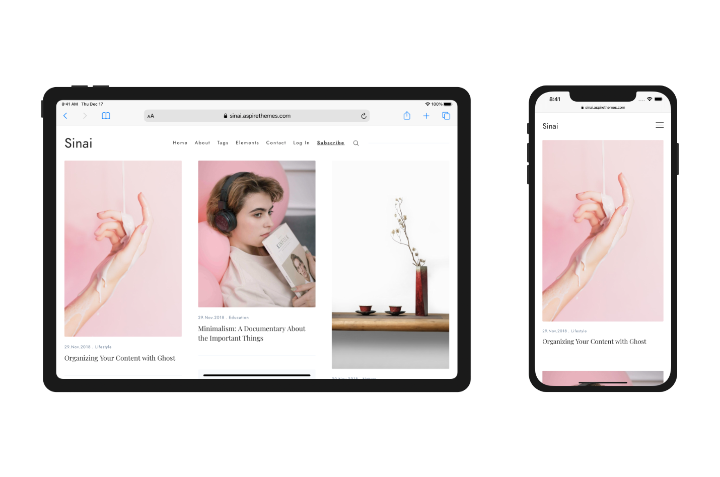 Sinai Ghost theme responsive layout on iPhone and iPad