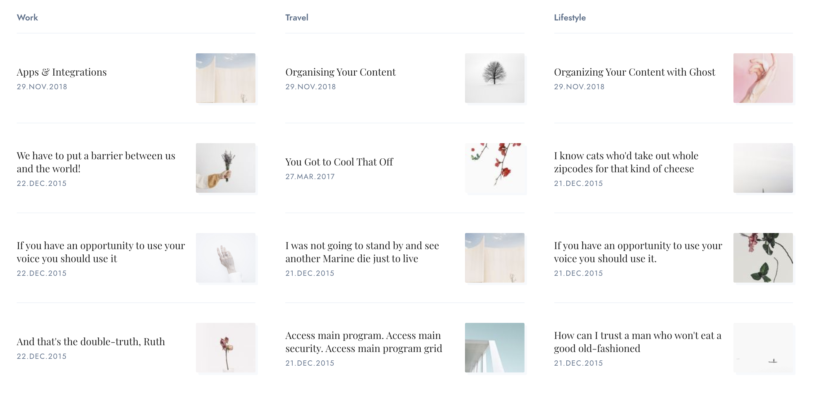 Sinai Ghost theme homepage sections by tag