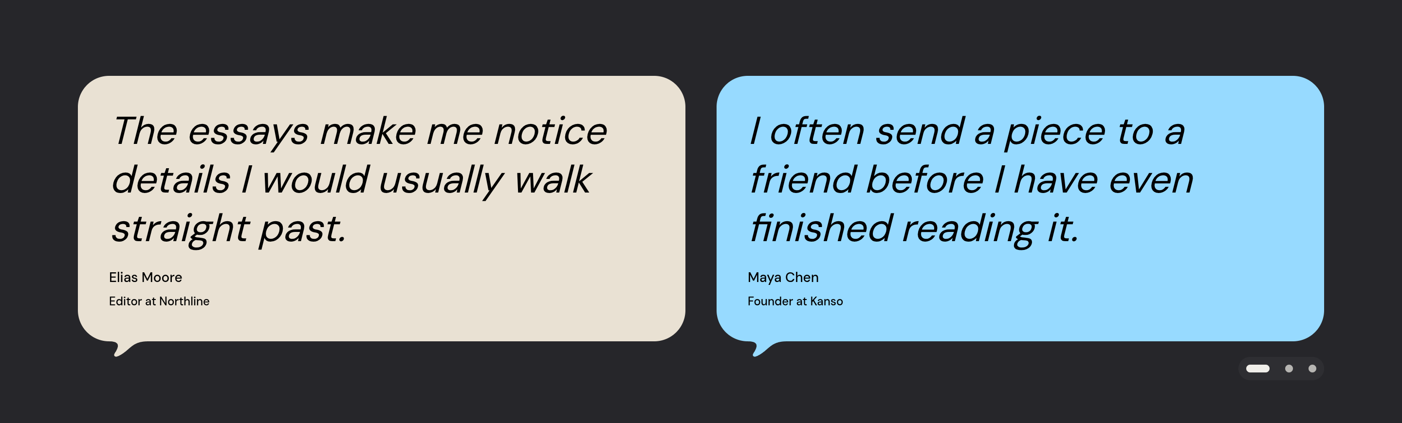 Siwa testimonial cards with reader quotes and attributions