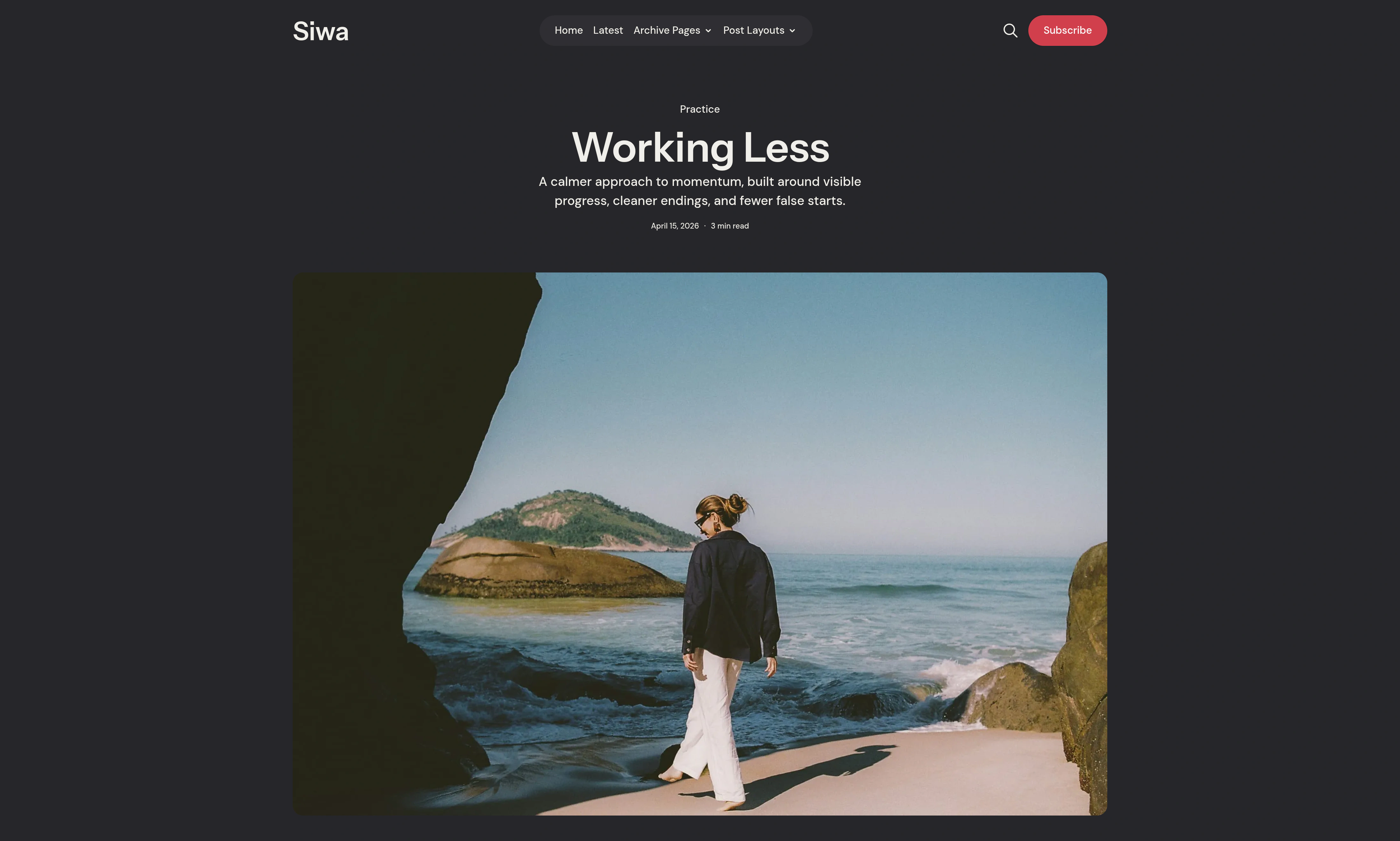 Siwa default post with a centered title above the feature image