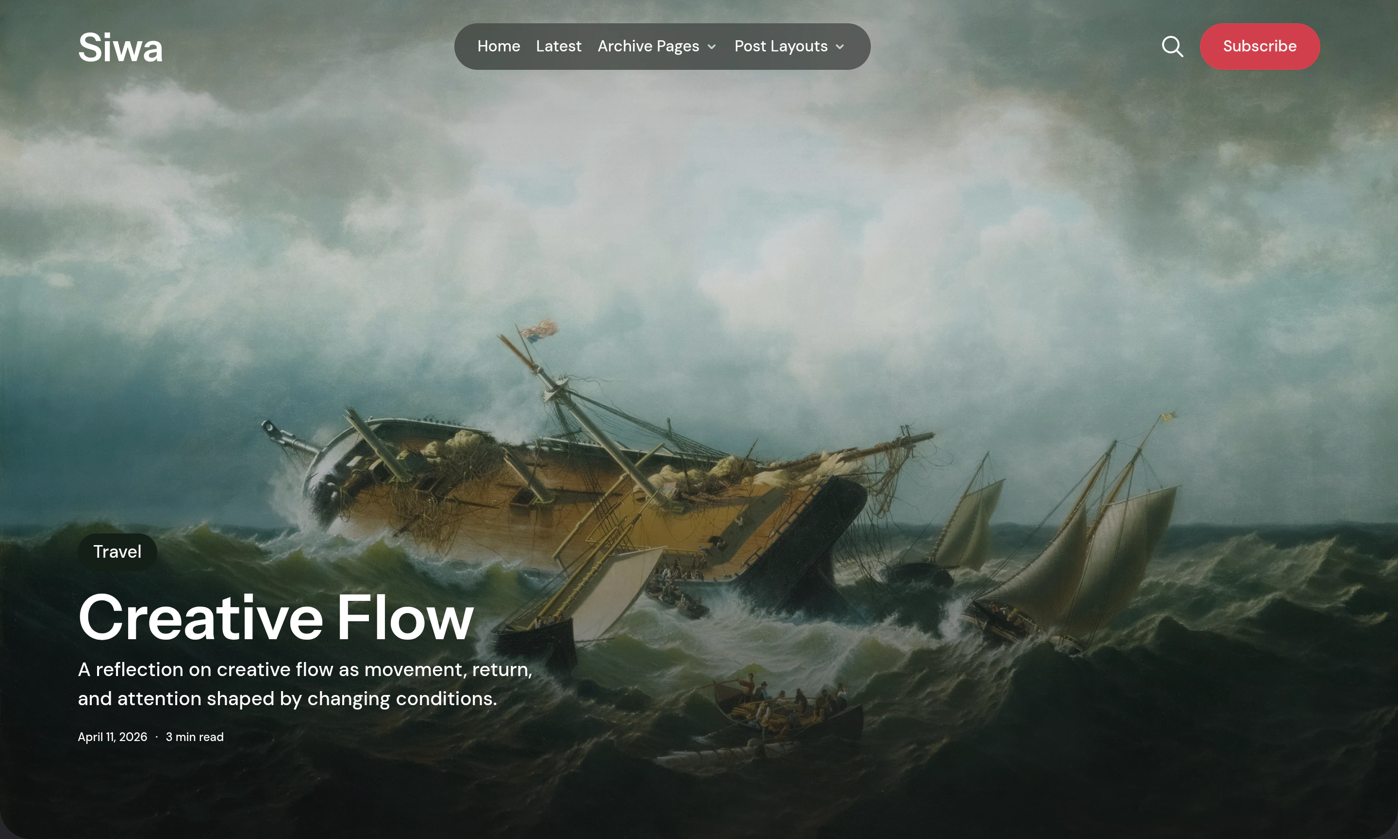 Siwa Post Fullscreen layout with a cover image filling the screen