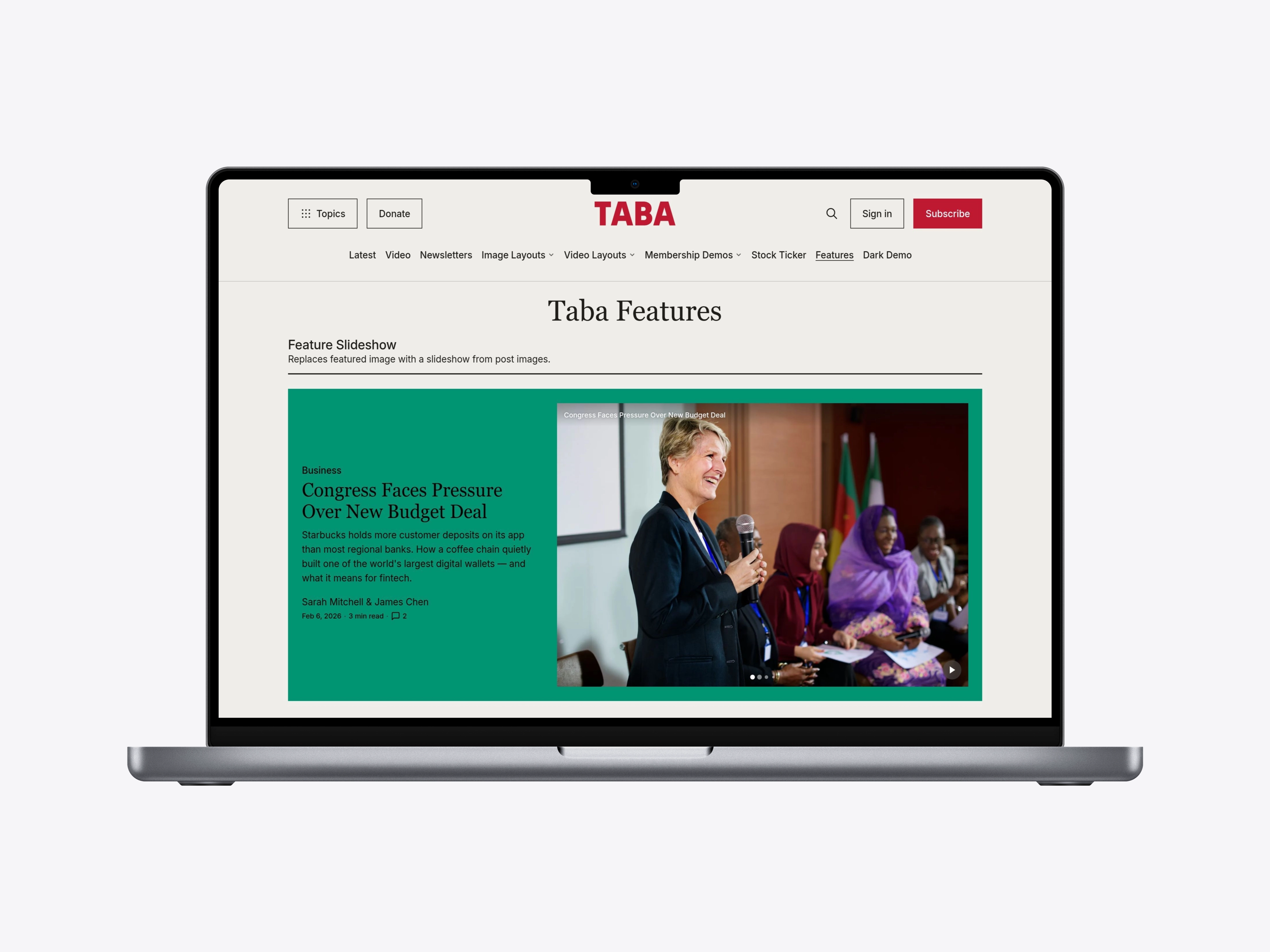 Taba Ghost Theme slideshow, gallery, and video feature cards