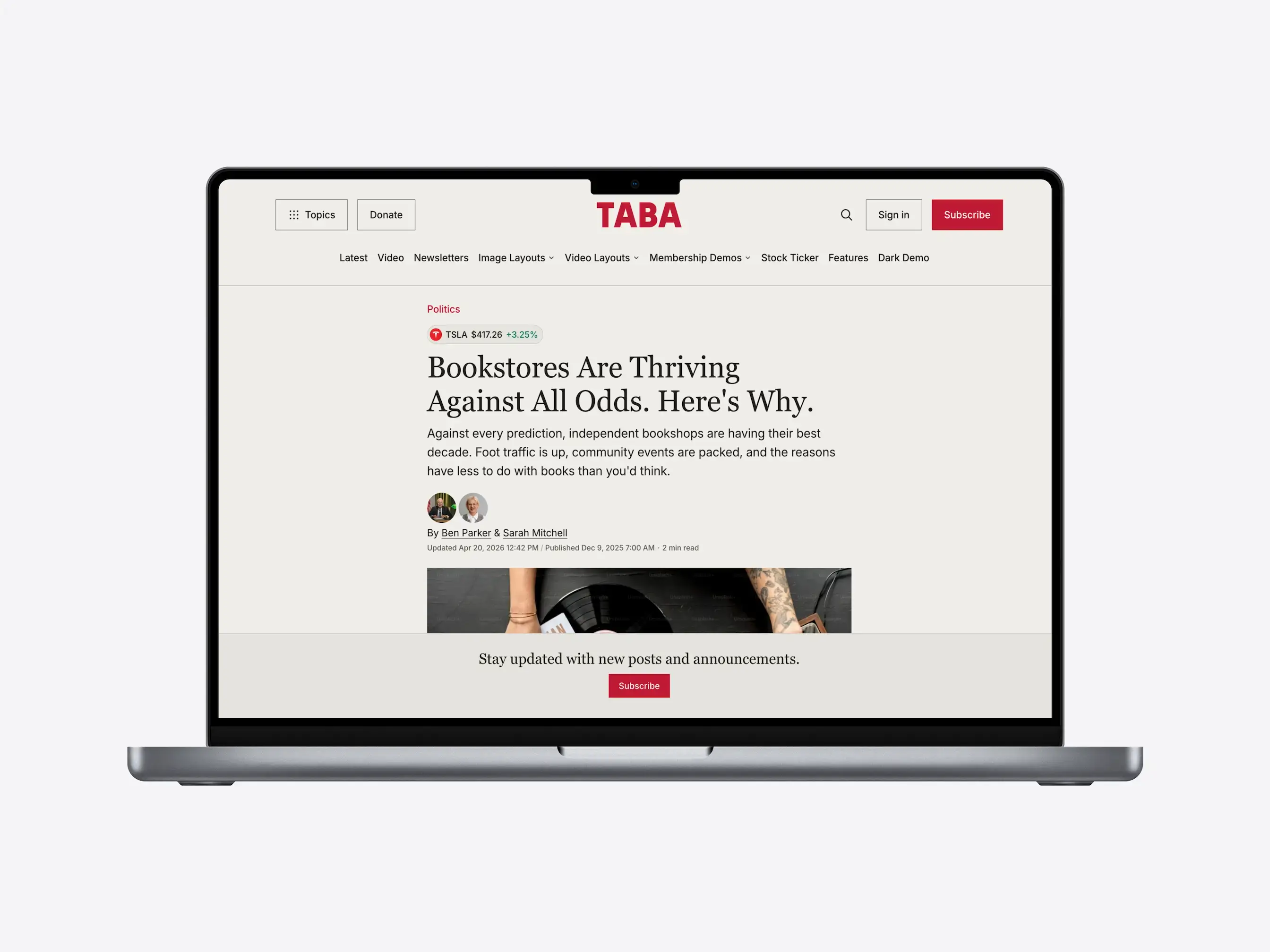 Sticky bar CTA for the Taba Ghost theme
