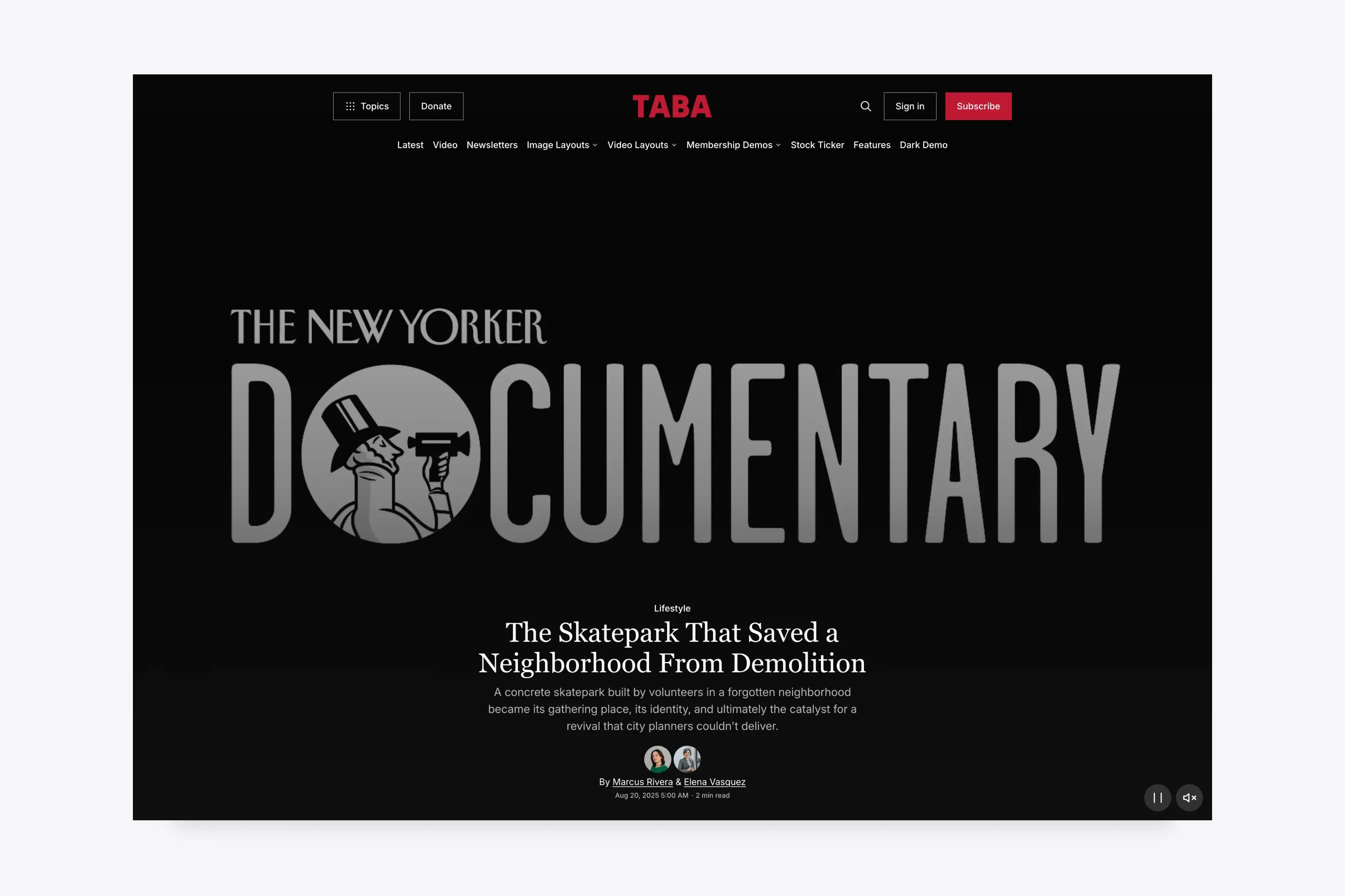 Taba Ghost Theme Video Cover layout