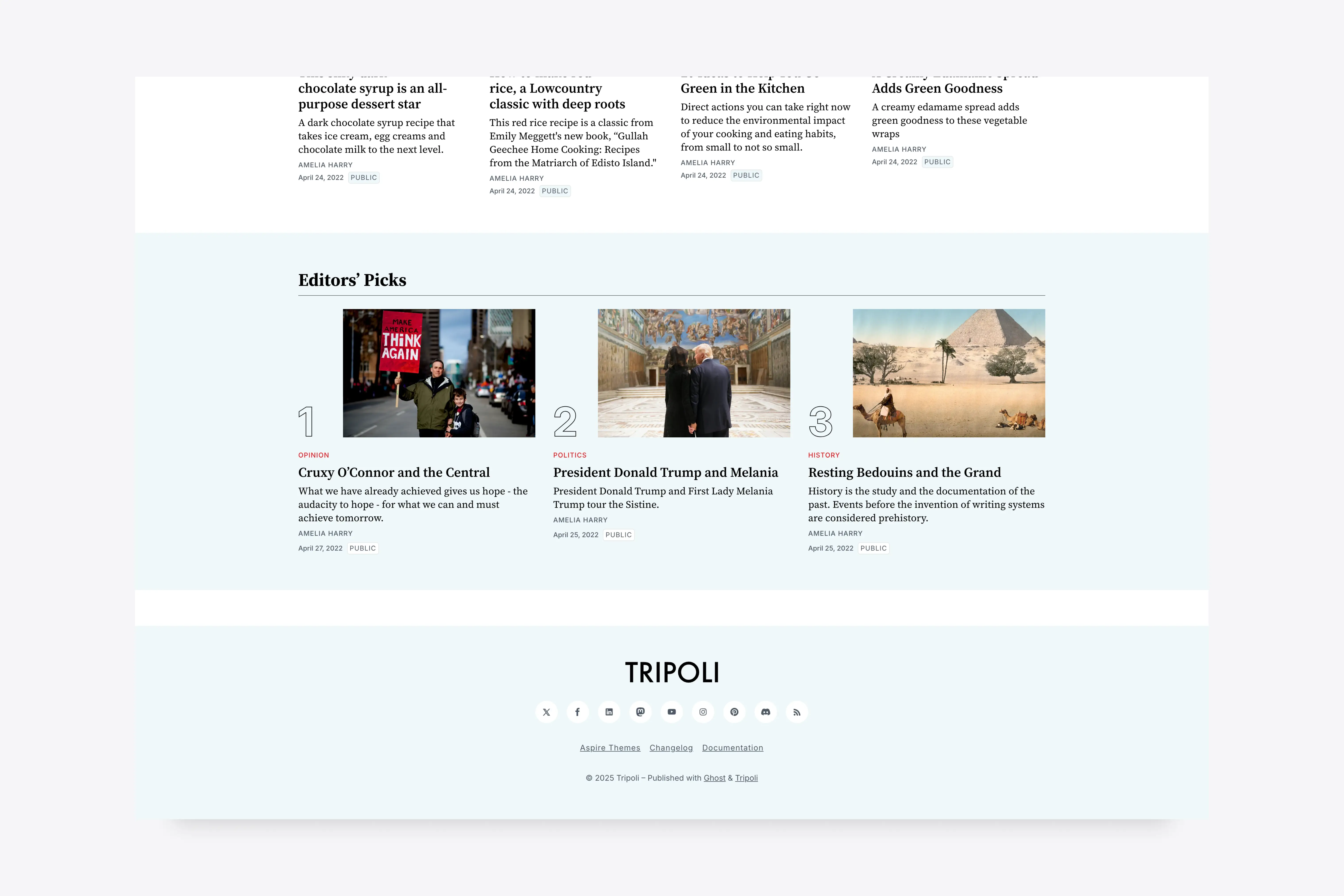 Tripoli Ghost Theme - Editors' Picks section for featuring important articles